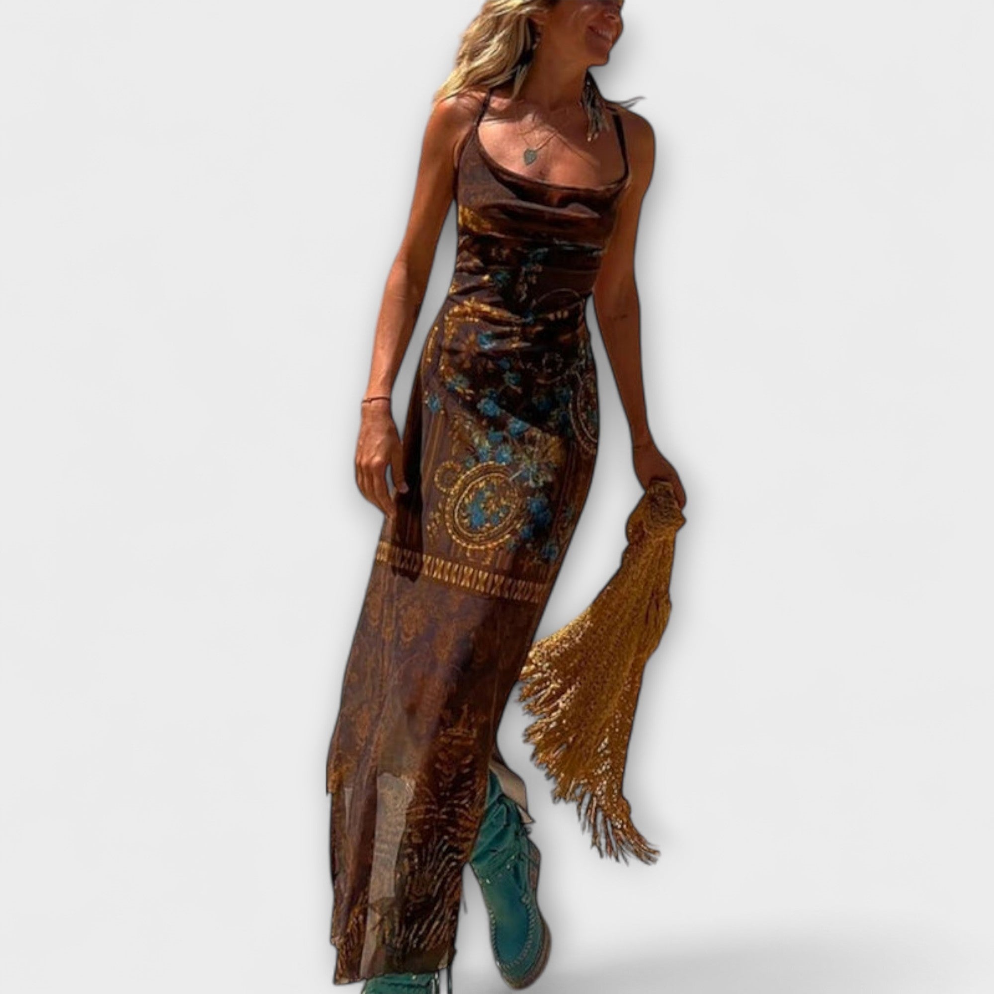 Women’s Midi Dress, Sleeveless, Elegant Cowl Neck, Lace-Up Back, Casual Soft Cut