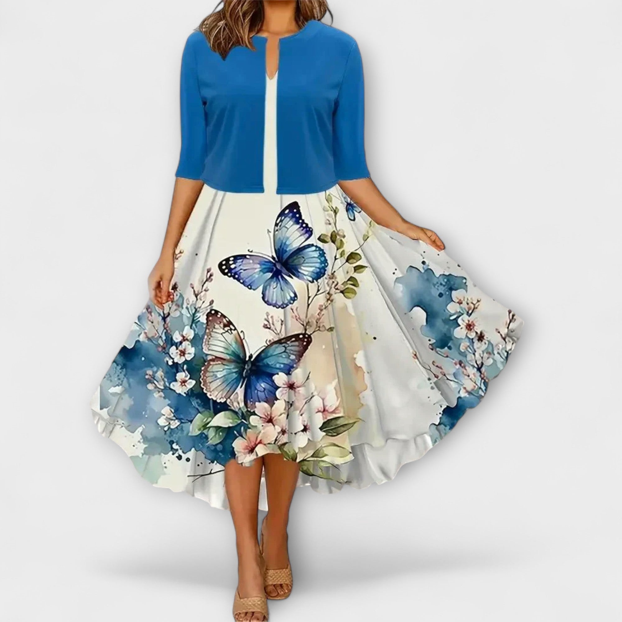 Women’s Midi Dress, Sleeveless V-Neck, Fluid Fit, Lightweight Breathable Fabric