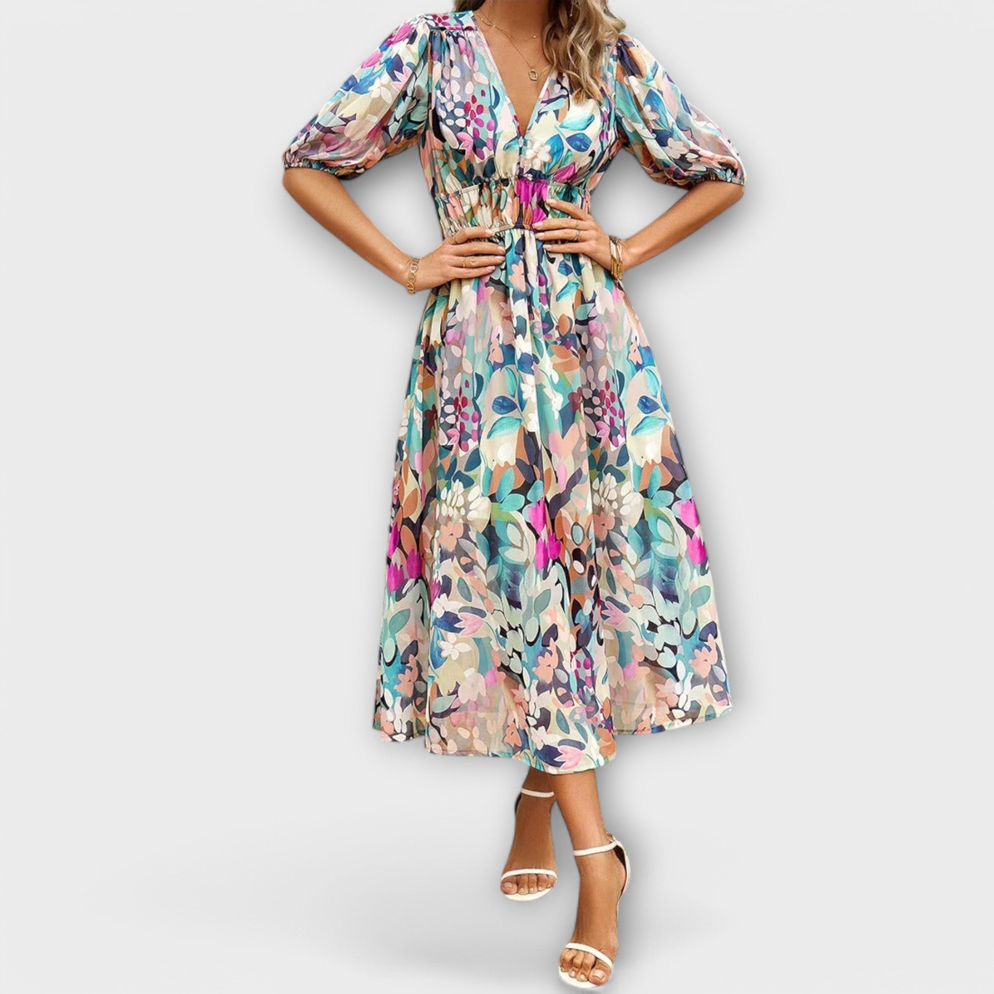 Women’s Midi Dress, Sleeveless, V-Neck, Tailored Fit, High-Quality Fabric, Lightweight, Breathable