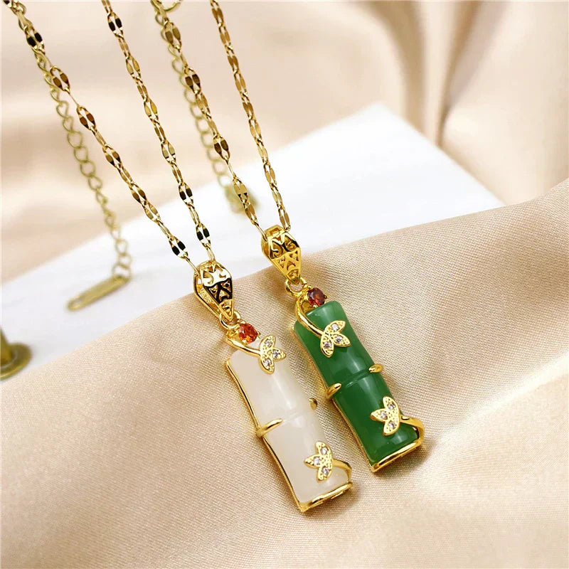 Women’s Pendant Necklace, Genuine Jade Stone, Stainless Steel, Minimalist Design, Durable and Elegant Jewelry