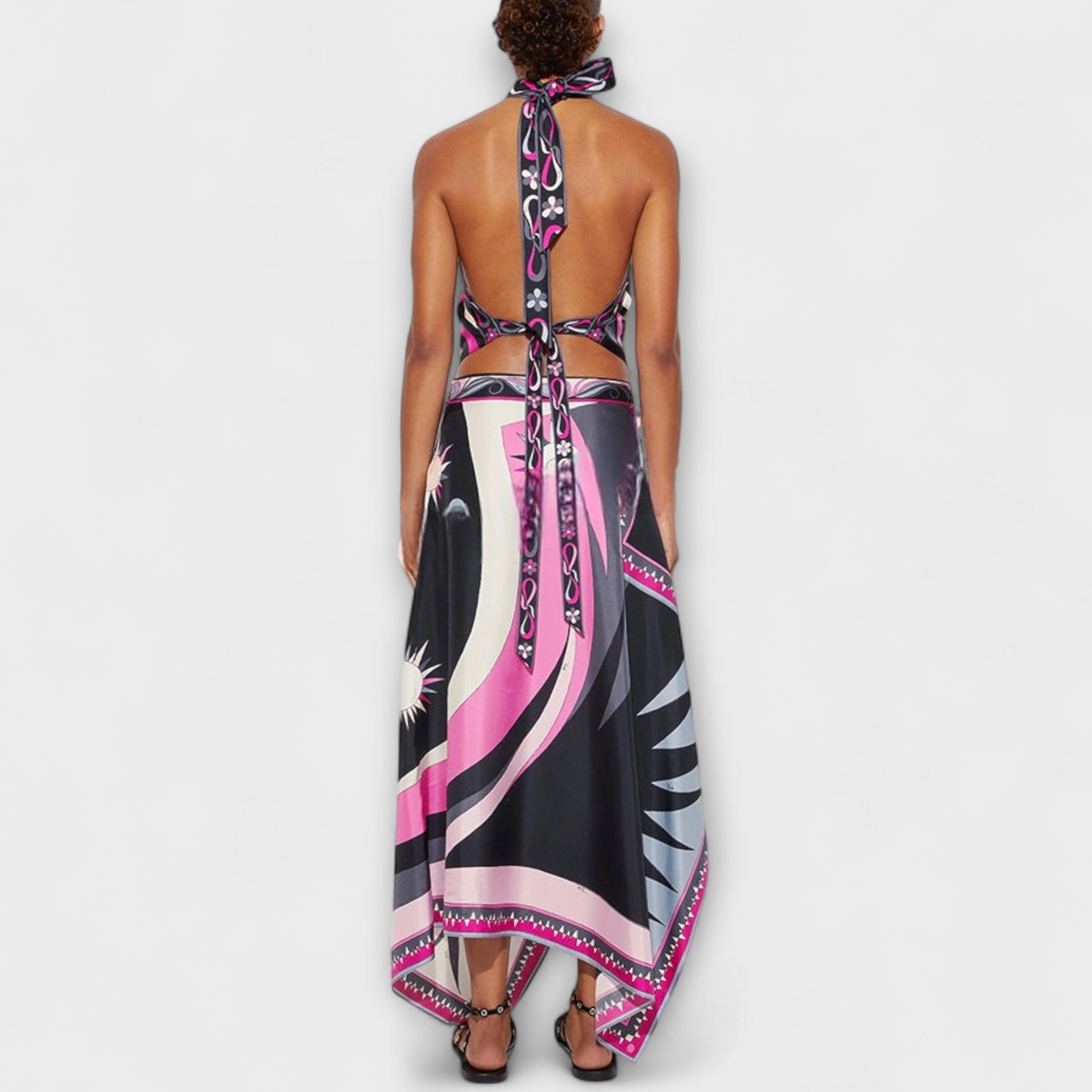 Women’s Satin Calf-Length Dress, Sleeveless, Halter Neck, Relaxed Fit