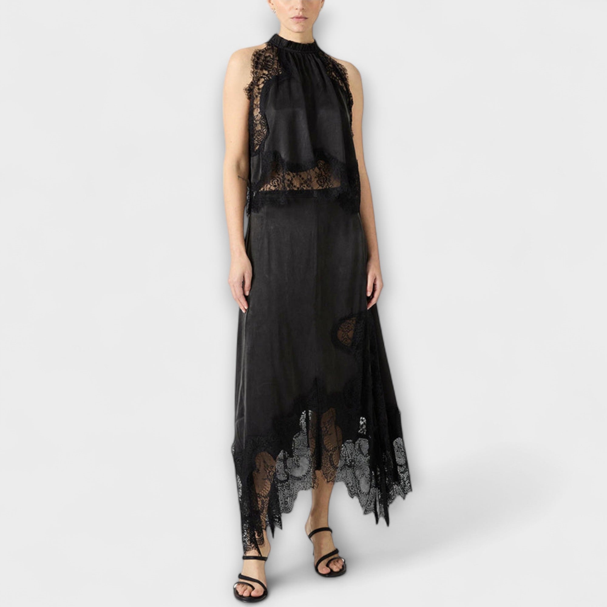 Women’s Satin Maxi Dress, Sleeveless, Pleated Neckline, Loose Fit, Smooth Lustrous Finish