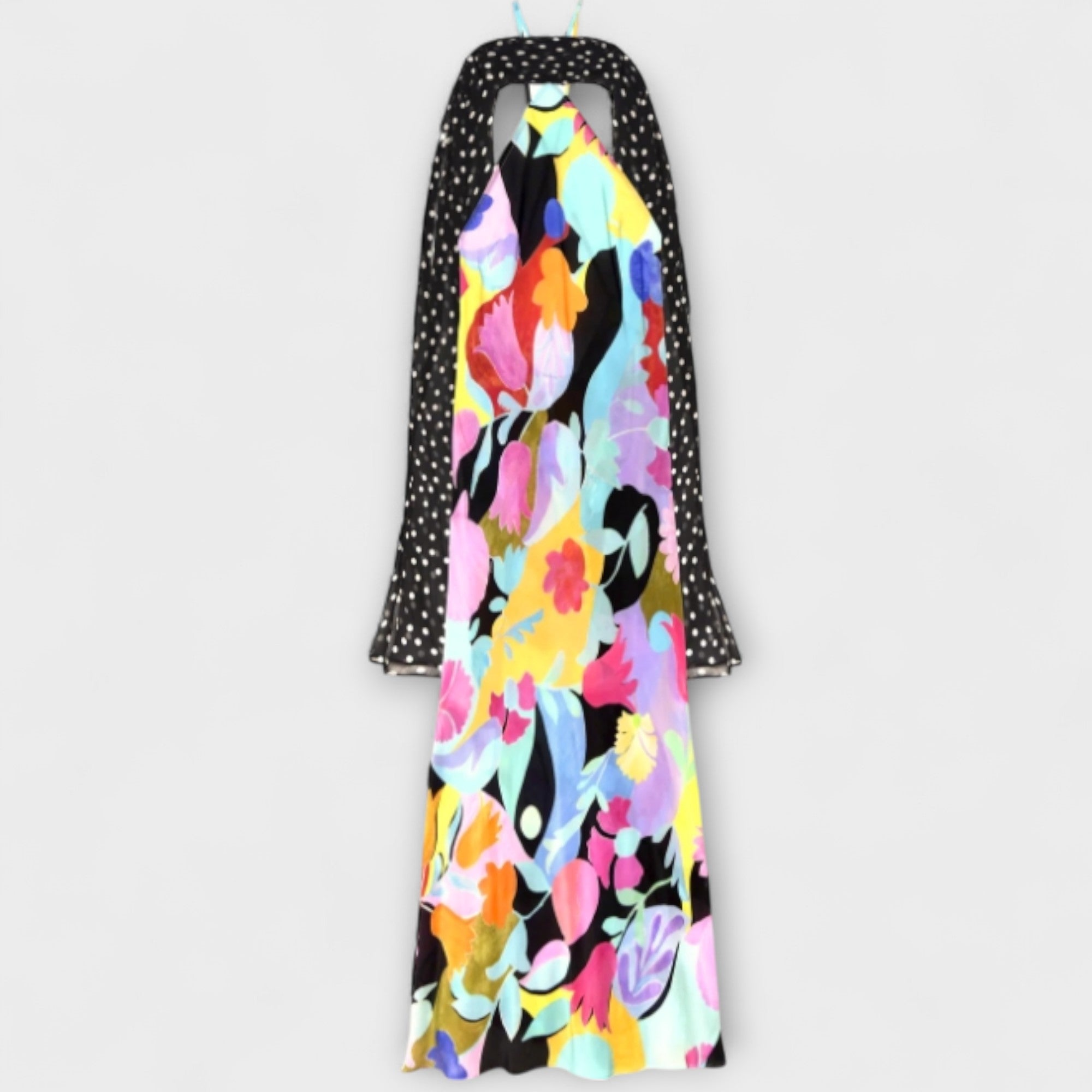 Women’s Satin Midi Dress Sleeveless, Asymmetric Neckline, Adjustable Fit, Detachable Chiffon Scarf, Open Back