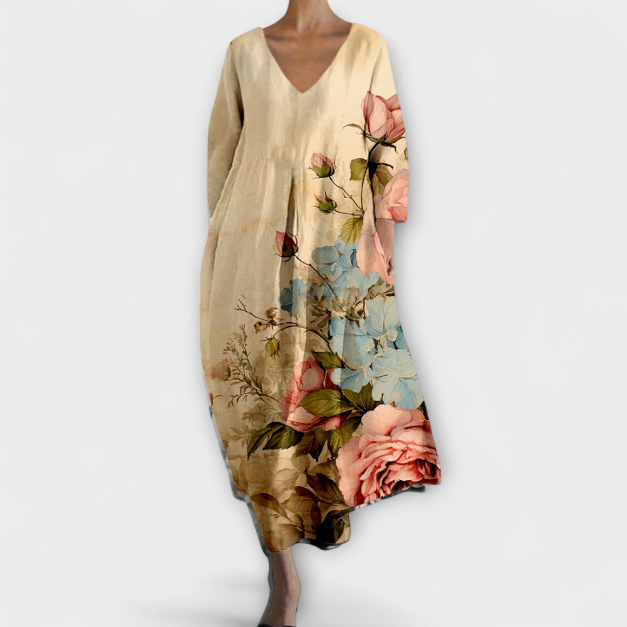 Women’s Sleeveless Maxi Dress, V-Neck, Fluid Fit, Butterfly Net Fabric