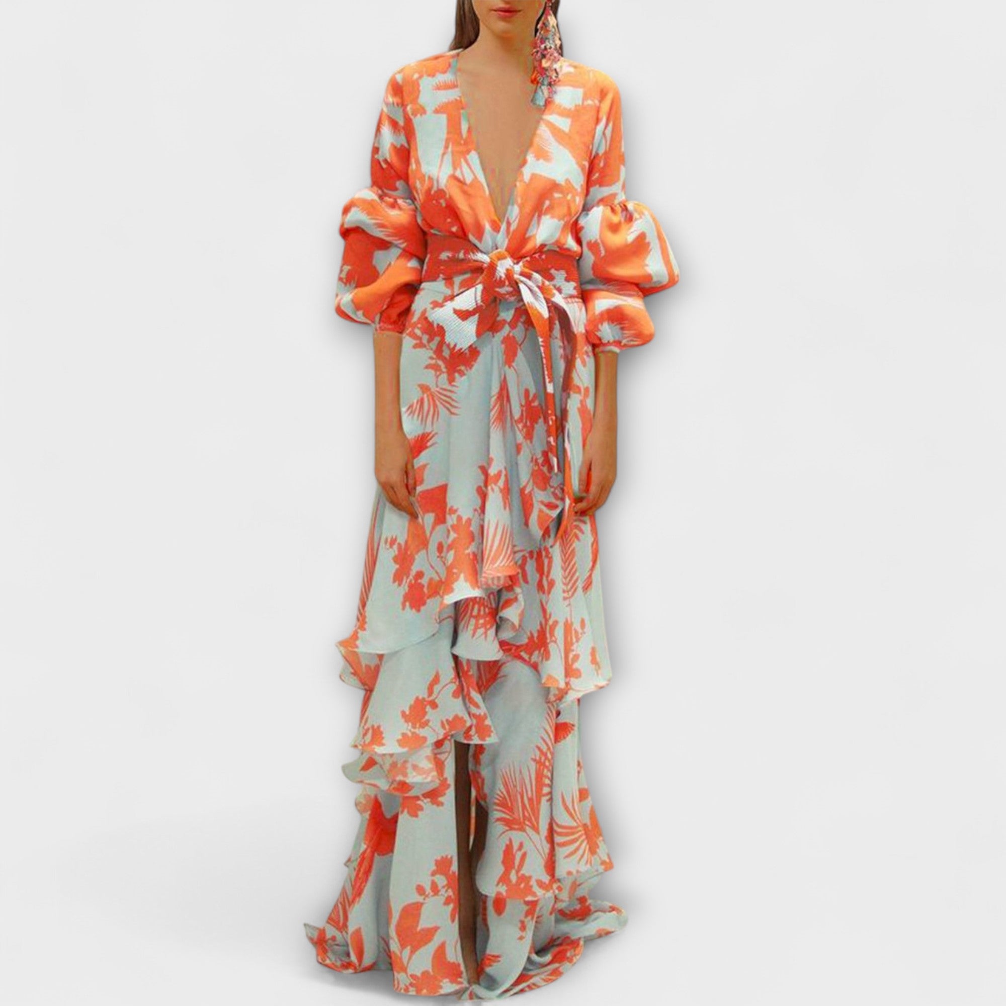 Women’s Sleeveless Printed Chiffon Dress, V-Neck, Elegant Fit, Soft Breathable Material