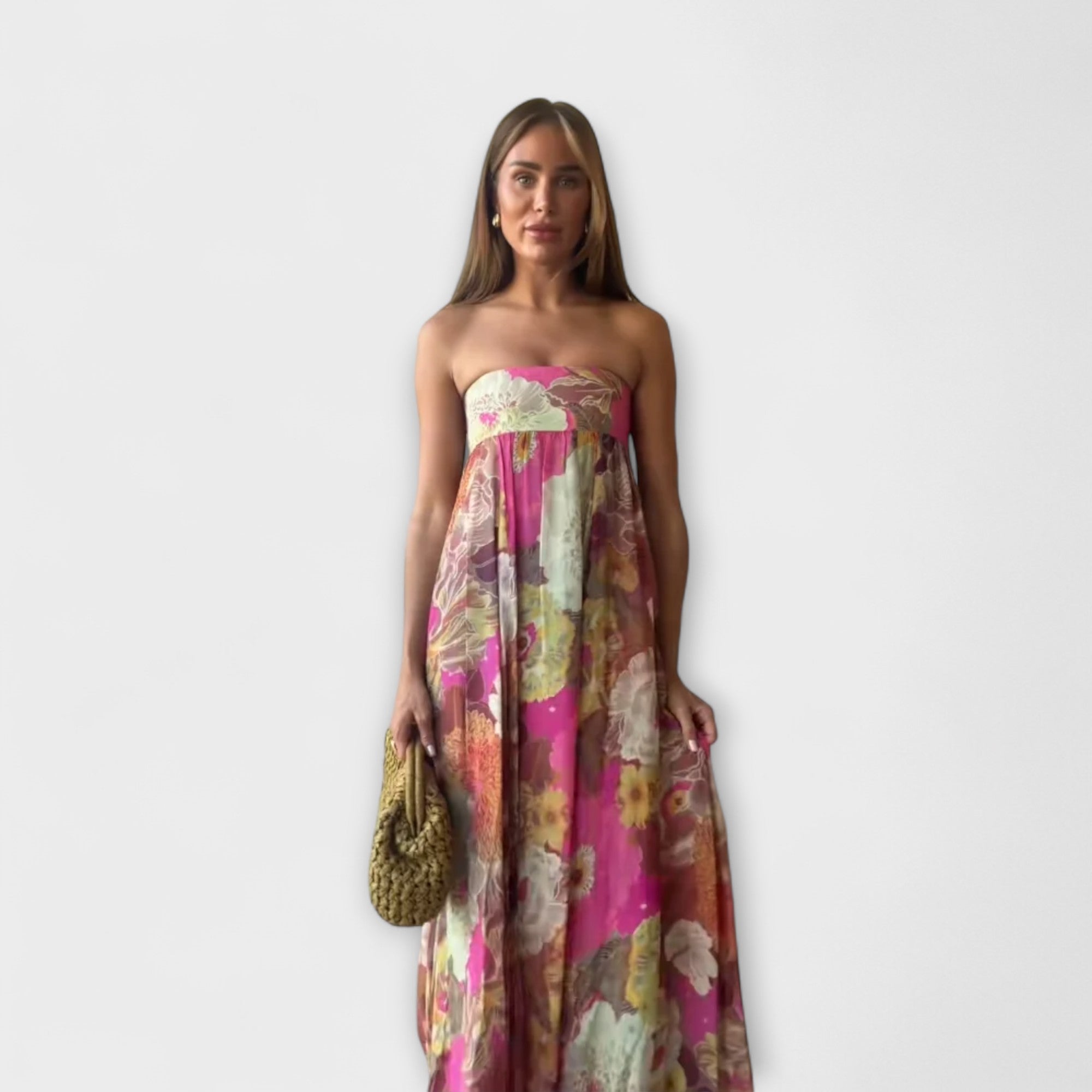 Women’s Sleeveless Strapless Dress, Retro Print, Open Back Neckline, A-Line Fit, Breathable Fabric