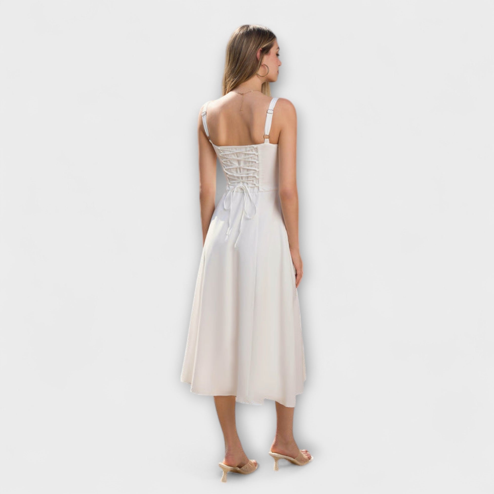 Women’s Sleeveless Summer Dress, Corset-Inspired Fit, High Waist, Bow Closure, Side Slit, Multiple Colors