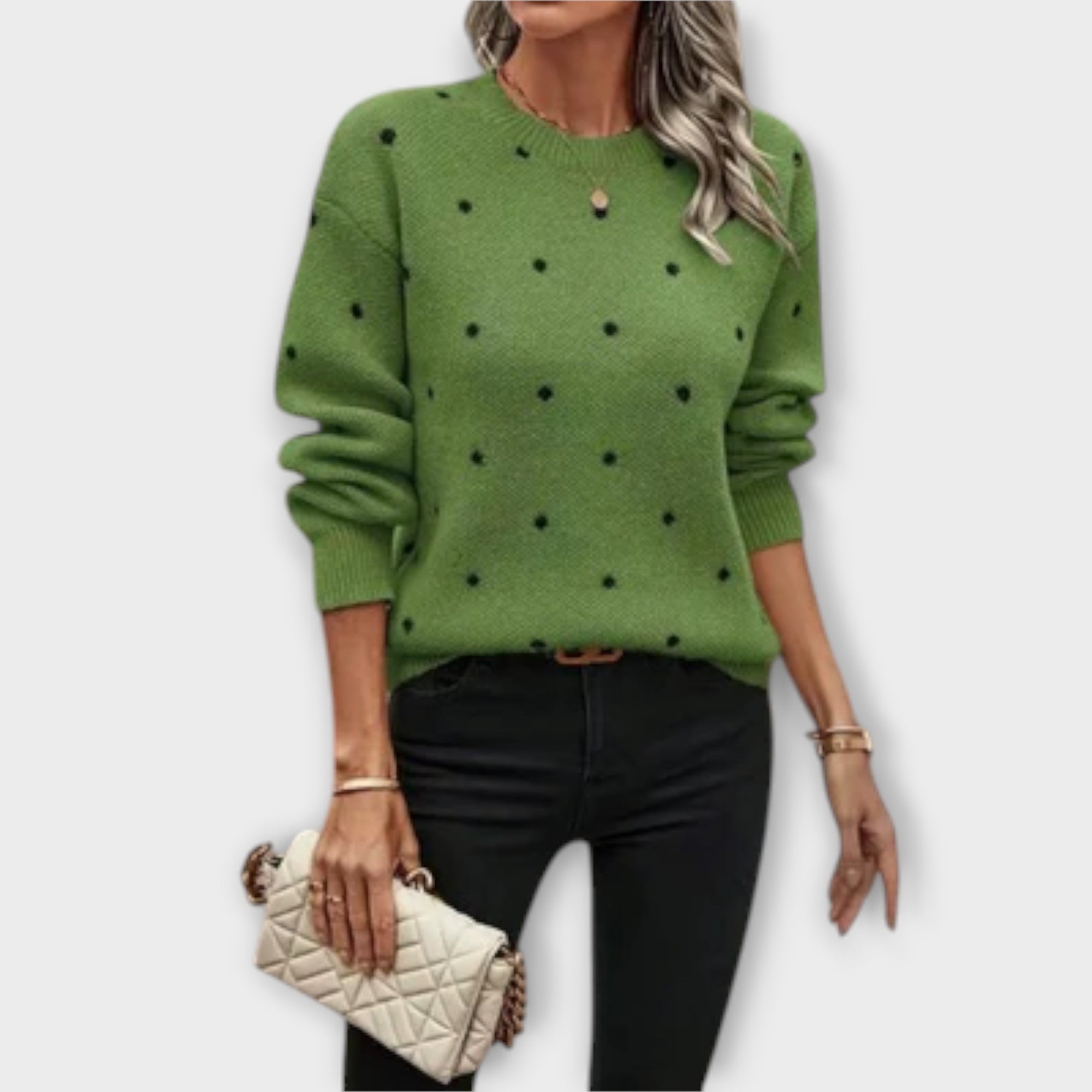 Women’s Soft Knit Jumper, Long-Sleeve, Polka Dot Pattern, Relaxed Fit