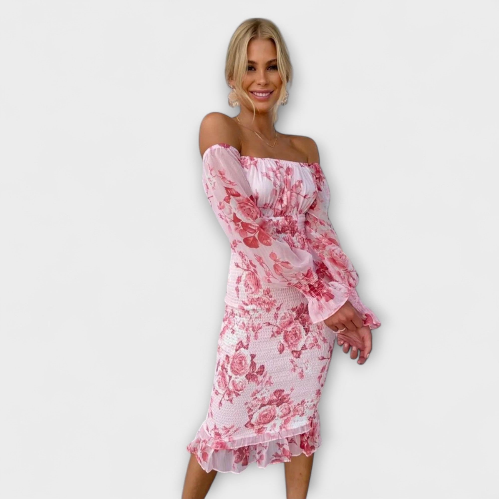 Women’s Strapless Floral Midi Dress, Tailored Fit, Lightweight Breathable Material