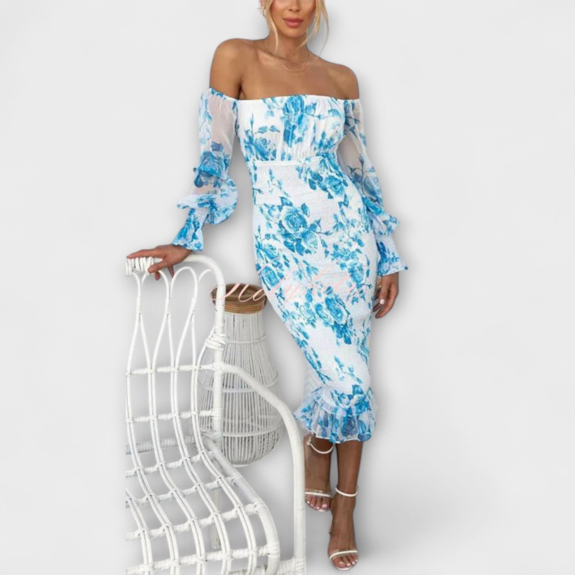 Women’s Strapless Floral Midi Dress, Tailored Fit, Lightweight Breathable Material