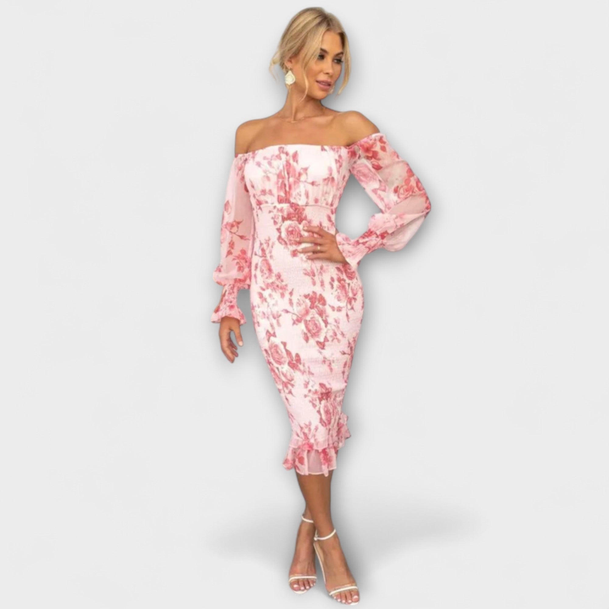 Women’s Strapless Floral Midi Dress, Tailored Fit, Lightweight Breathable Material