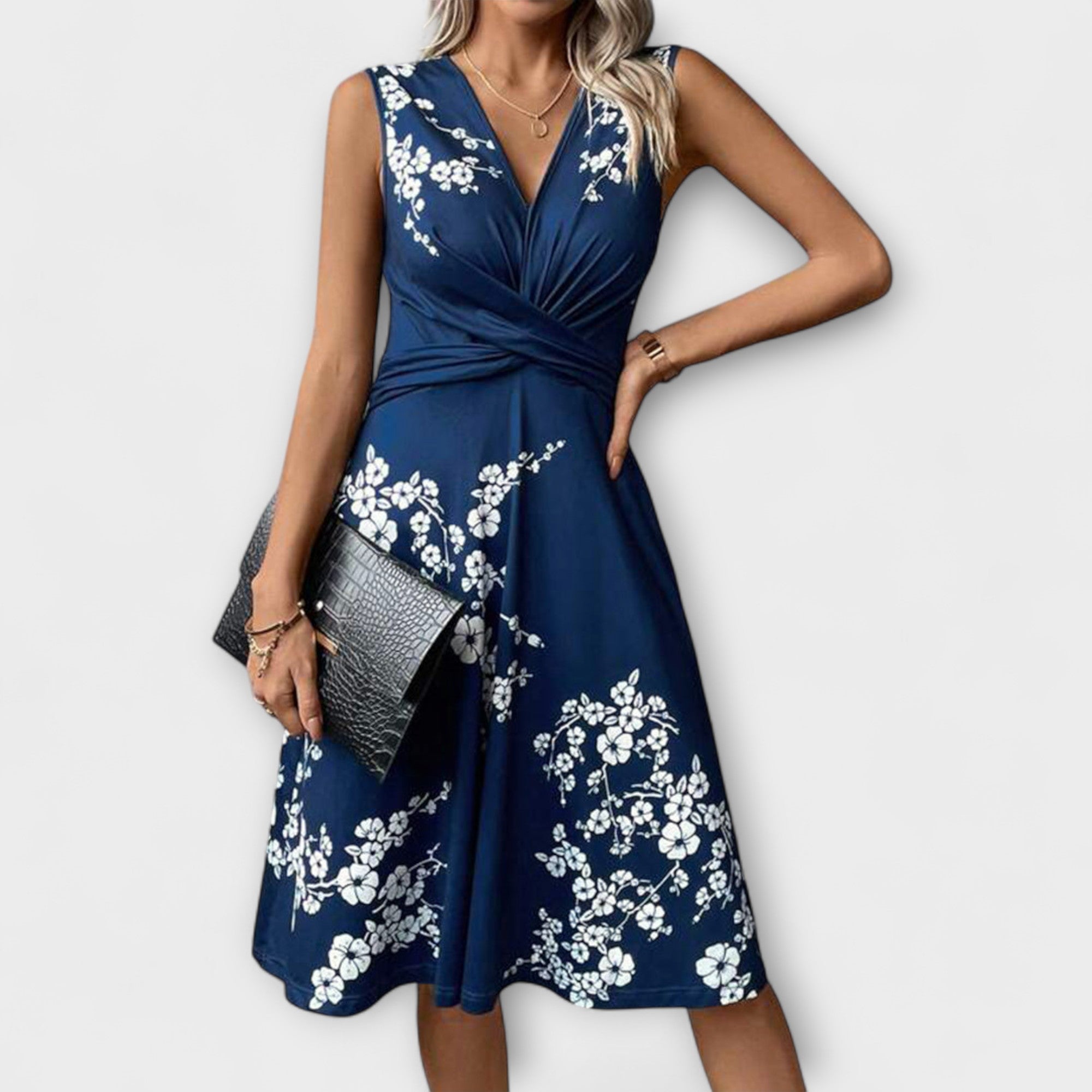 Women’s Summer Dress, Lightweight Breathable Fabric, V-Neck, Ruffled Sleeves, Flattering Waist Fit