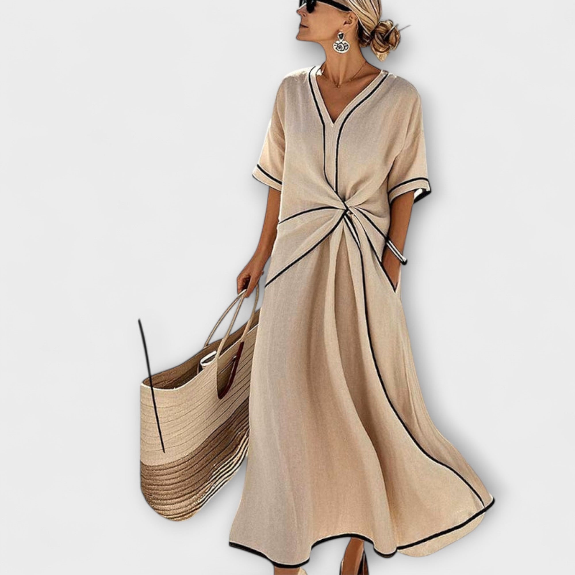 Women’s Summer Dress, Sleeveless, Round Neckline, Wide Fit, Lightweight Breathable Fabric, Vertical Stripes