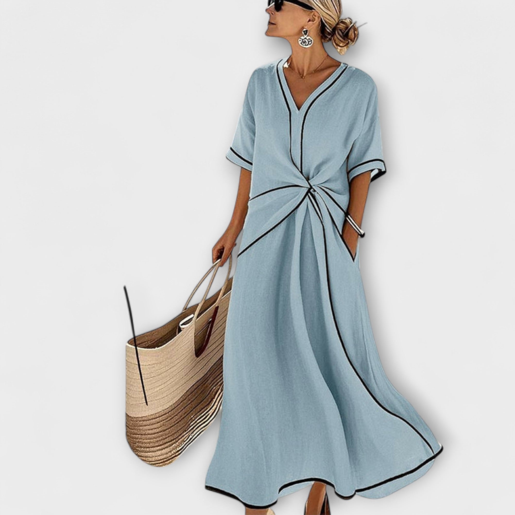 Women’s Summer Dress, Sleeveless, Round Neckline, Wide Fit, Lightweight Breathable Fabric, Vertical Stripes