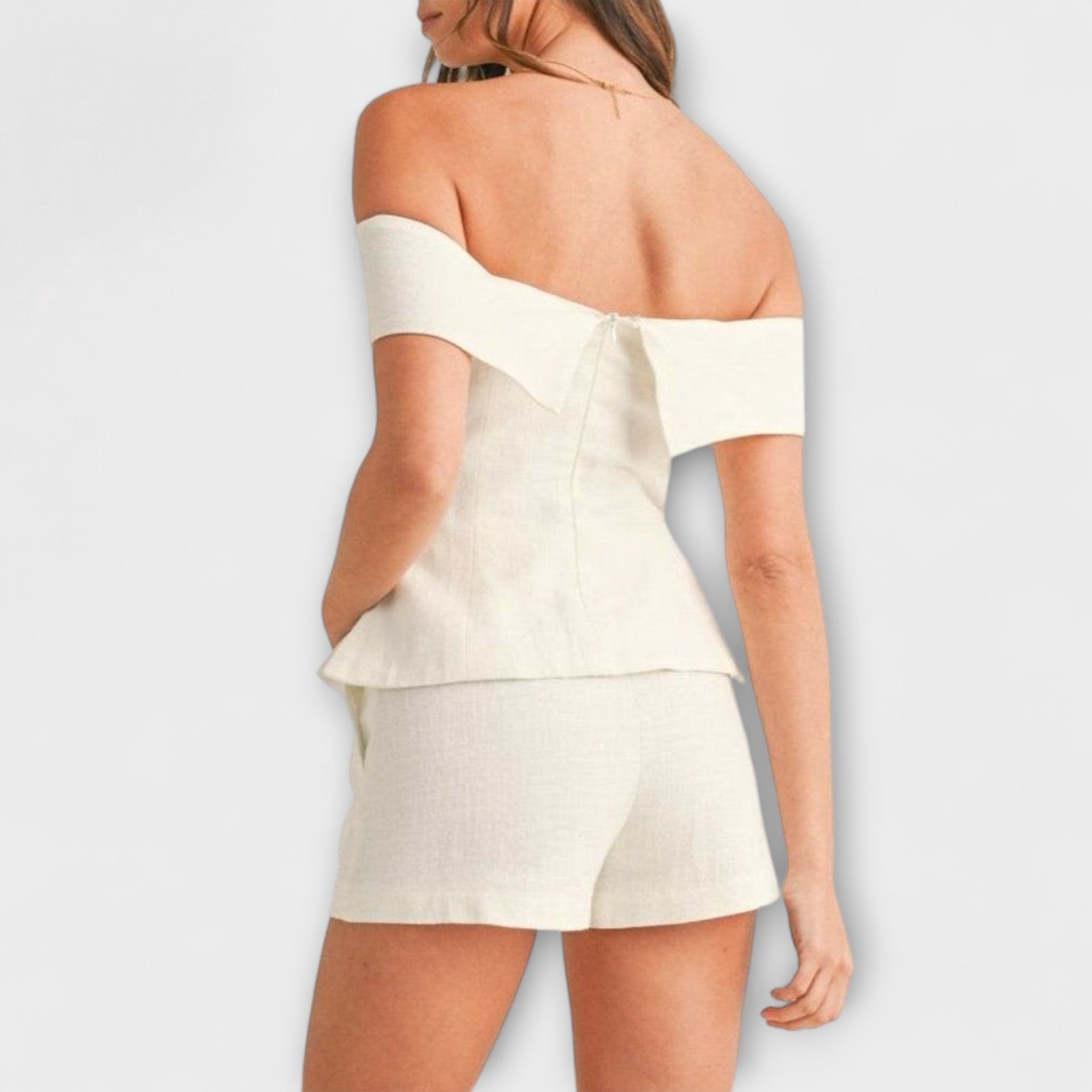 Women’s Tailored Crop Top and Trousers Set, Polyester Cotton Blend, Button-Up, Zip and Button Closure, Tailored Fit