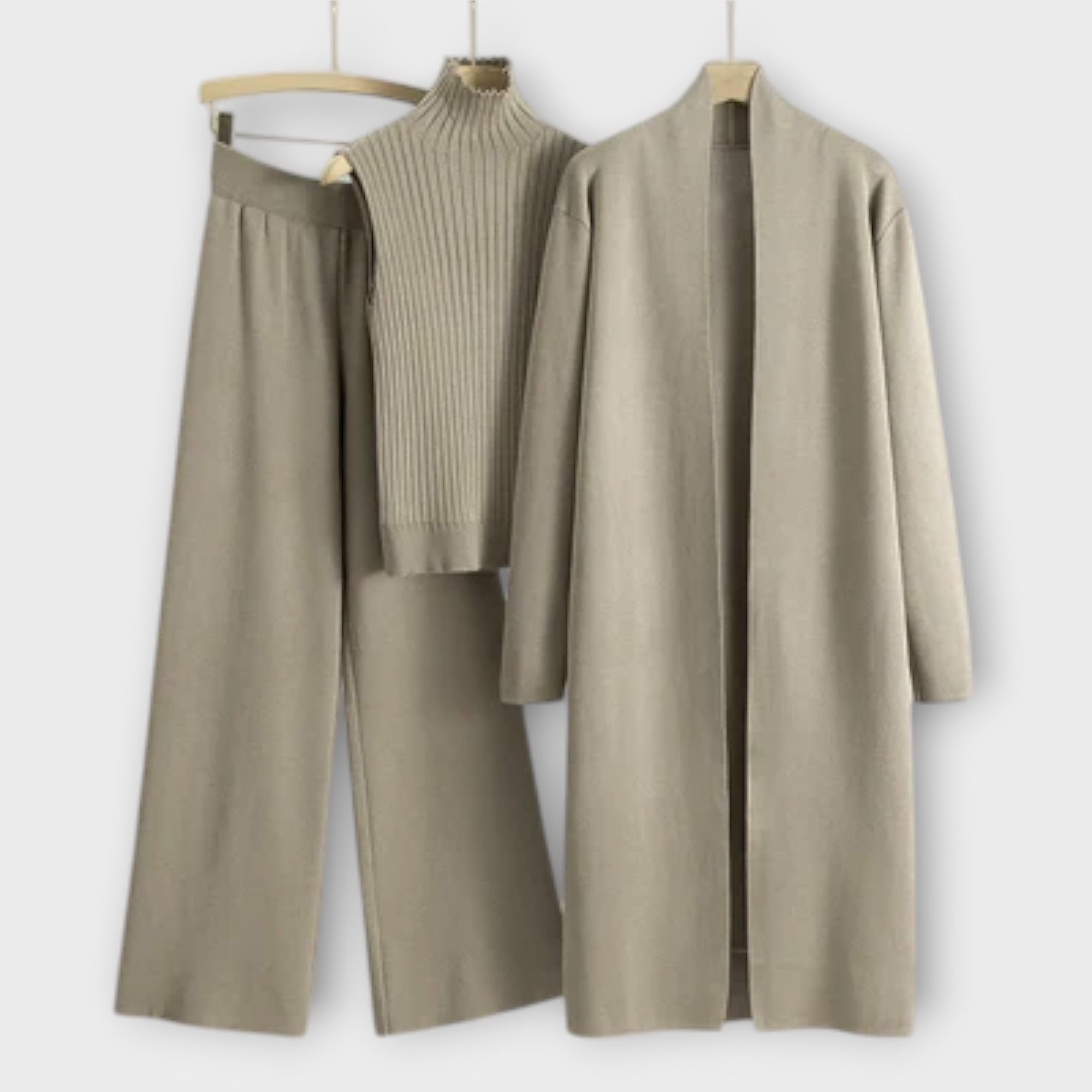 Women’s Three-Piece Set, Tailored Trousers, Soft Cardigan, Top, Versatile Wardrobe Essential