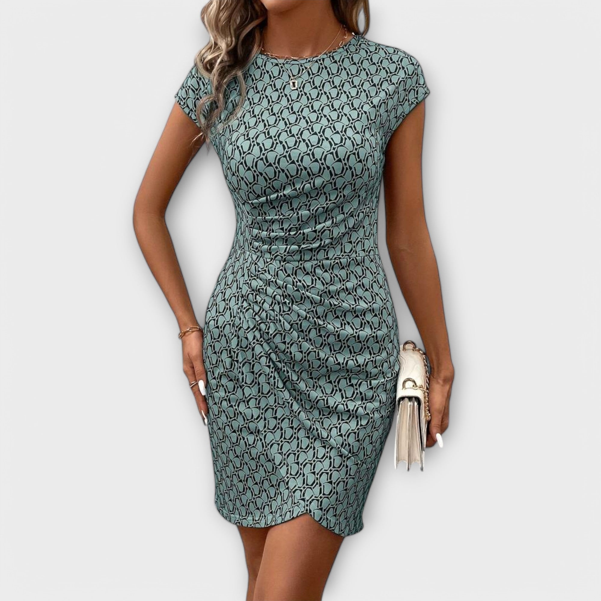 Women’s Tulip Dress, Sleeveless, Fitted Silhouette, Sophisticated Neckline, Soft Durable Fabric, Subtle Print