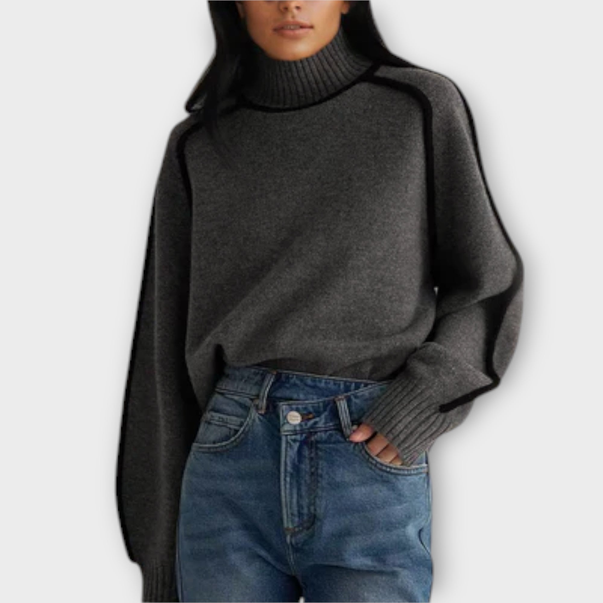 Women’s Turtleneck Sweater, Neutral Color, Long Sleeve, Relaxed Fit, Knitted Fabric, Breathable, Classic Silhouette