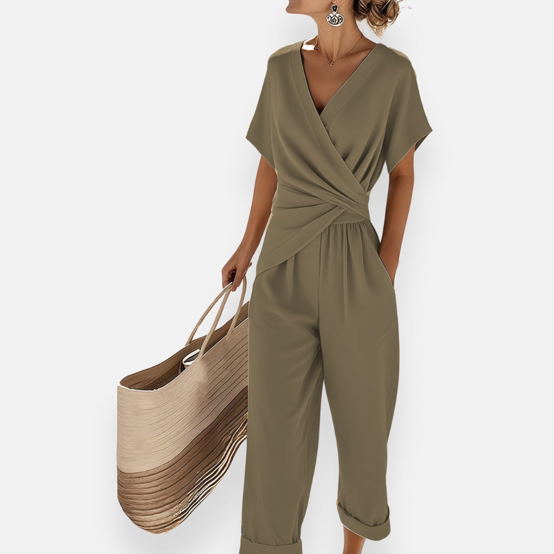 Women’s Two-Piece Ensemble, Relaxed Fit, Breathable Lightweight Fabric, Flowing Top and Wide-Leg Trousers