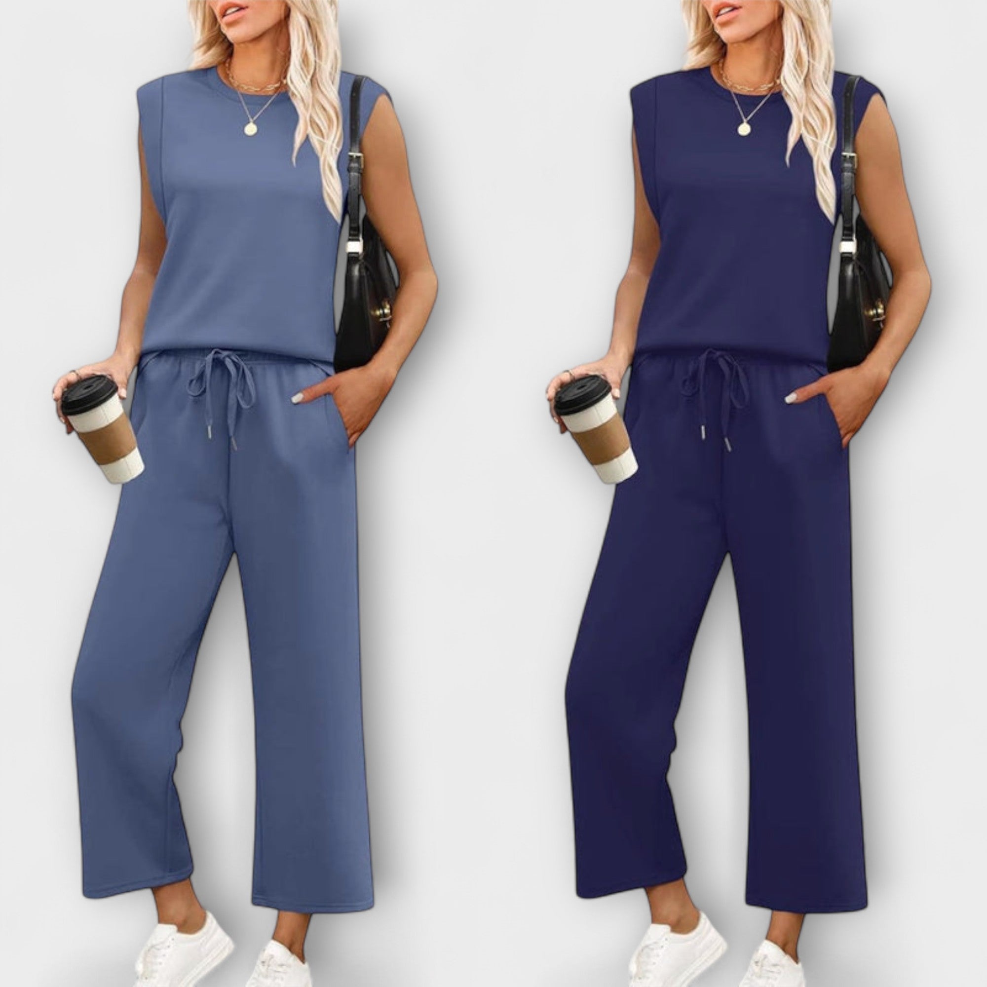 Women’s Two-Piece Set, Long Sleeve Top with Round Neckline, Wide-Leg Cropped Trousers, Casual Fit, Breathable Fabric