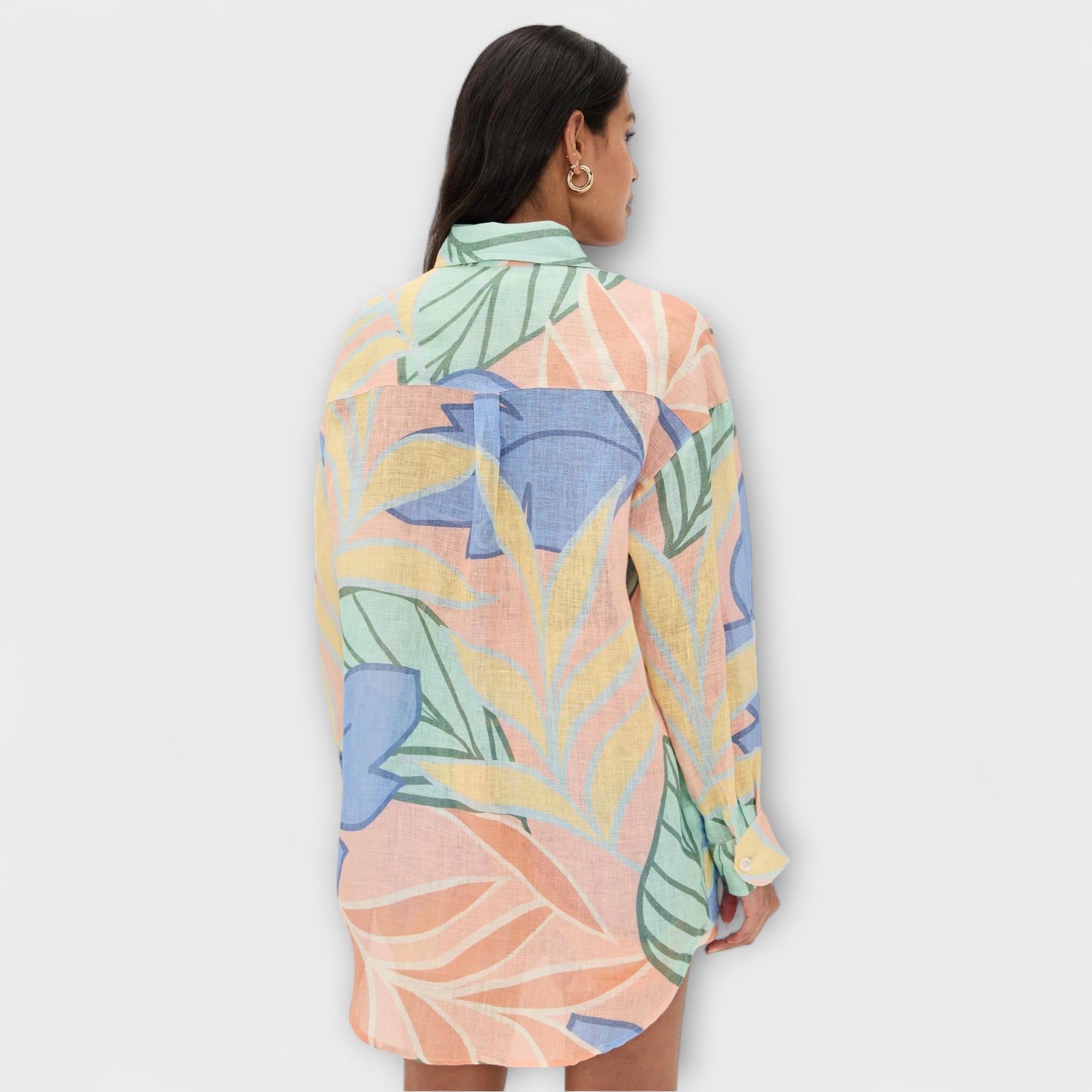 Women’s Two-Piece Set, Tropical Print, Short Sleeve Button-Up Shirt with Collar, High-Waisted Shorts, Relaxed Fit, Lightweight Fabric