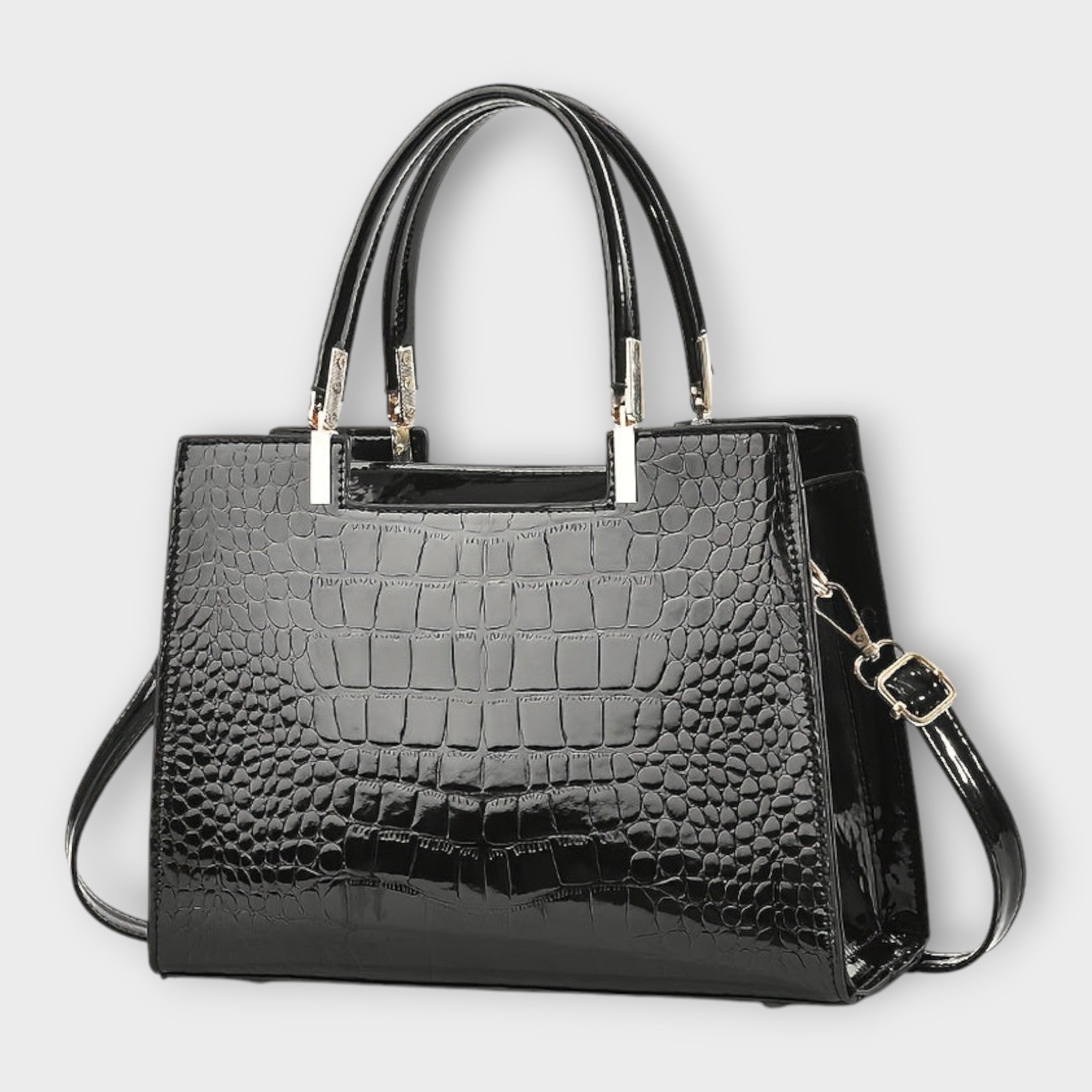Women’s Handbag, Glossy Crocodile Pattern, Durable Eco-Friendly PU Material, Spacious Interior