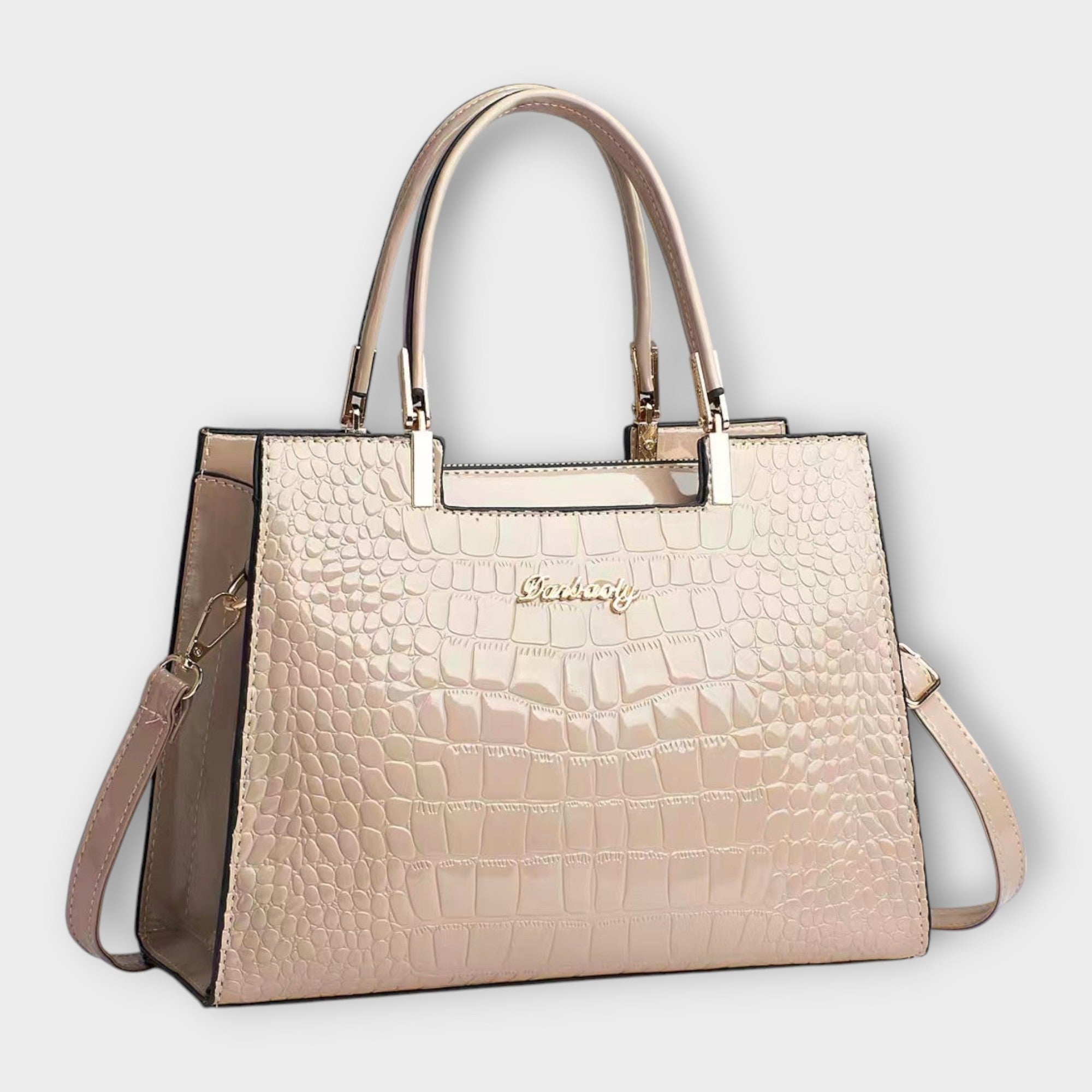 Women’s Handbag, Glossy Crocodile Pattern, Durable Eco-Friendly PU Material, Spacious Interior