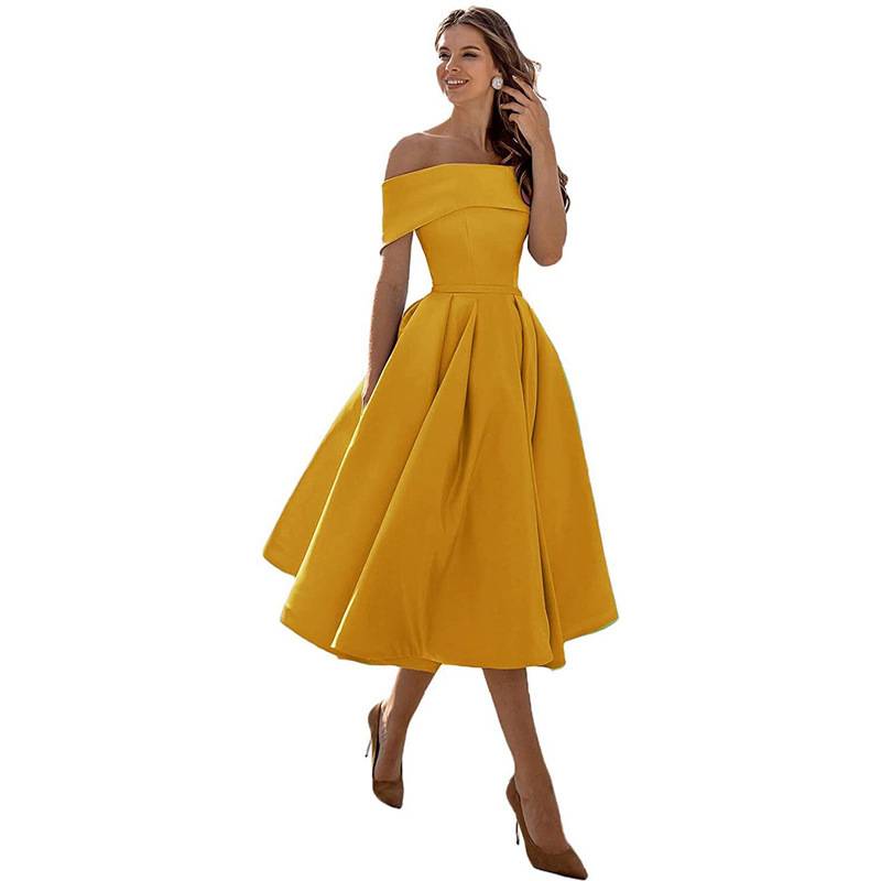 Women’s Midi Dress, Off-the-Shoulder Sleeves, Sweetheart Neckline, Fitted Bodice, Flared Hem