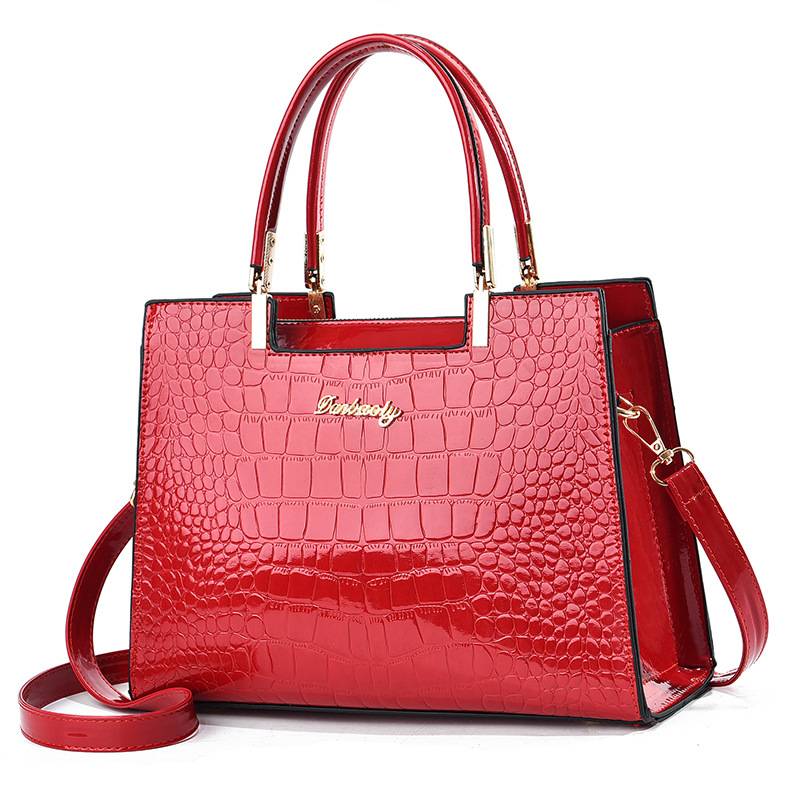 Women’s Handbag, Glossy Crocodile Pattern, Durable Eco-Friendly PU Material, Spacious Interior