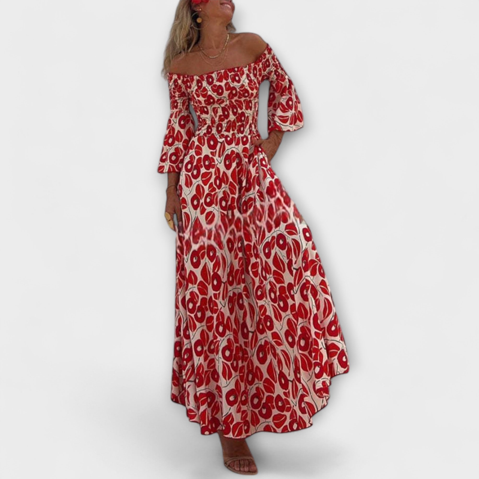 Women’s Maxi Dress, Off-Shoulder, Floor-Length, Bell Sleeves, Loose Fit
