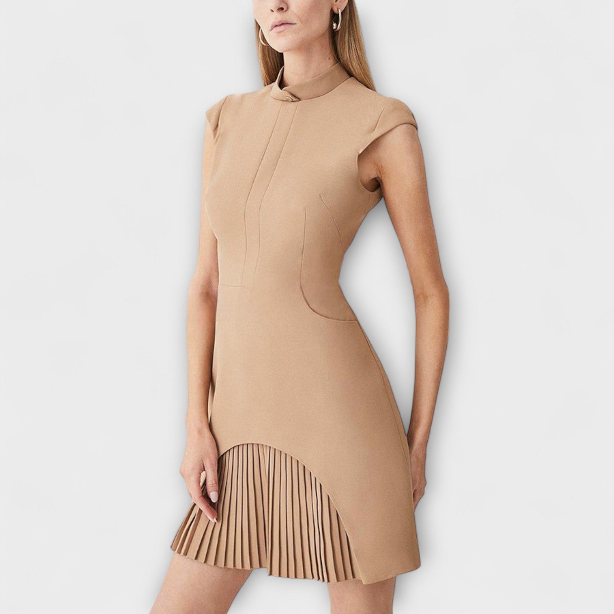 Women’s Mini Dress, Polyester, Short Sleeves, High Collar, Regular Fit