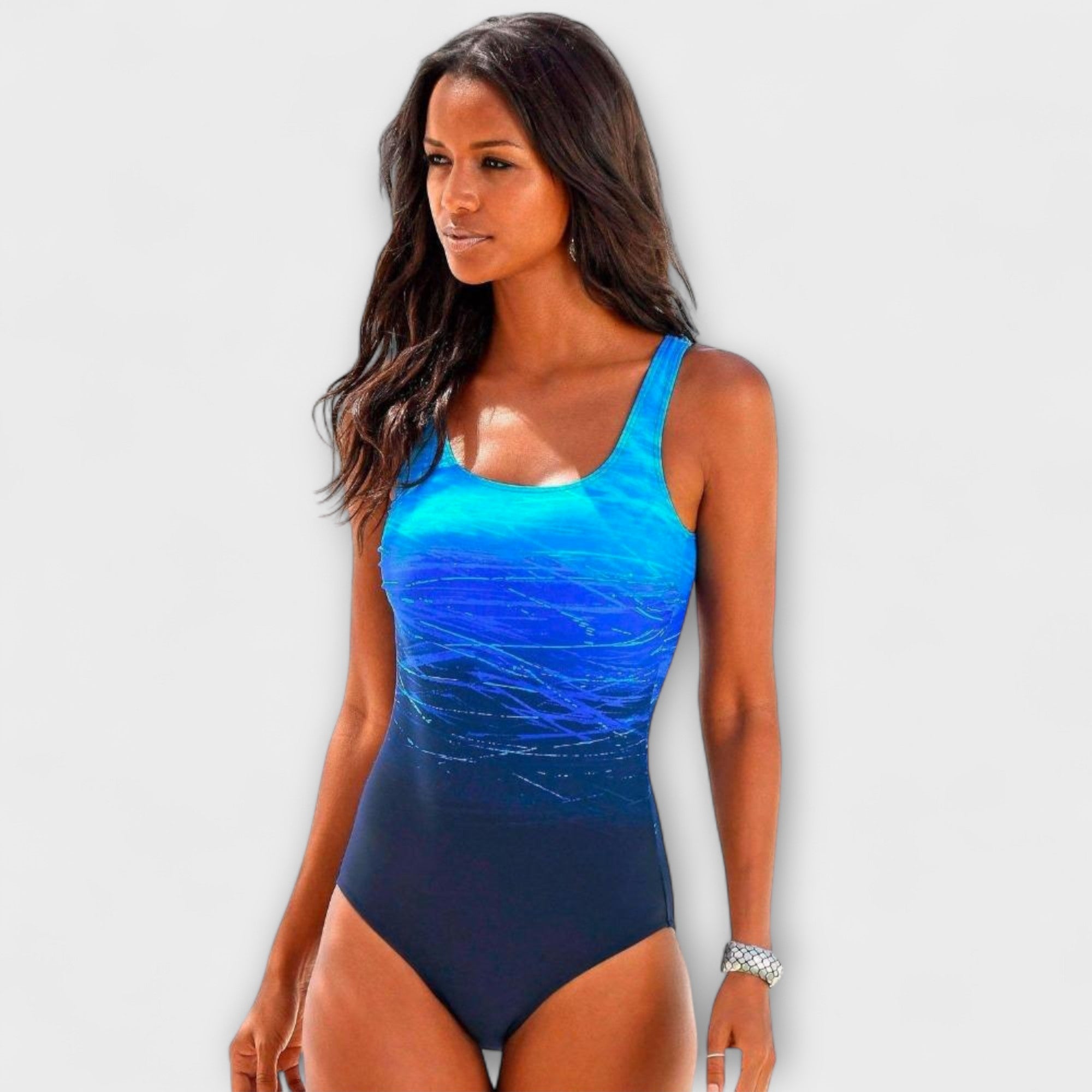 Women’s One-Piece Swimsuit, Ombre Pattern, Sleeveless, Round Neck, Fitted, Quick-Drying Fabric, Multiple Colors
