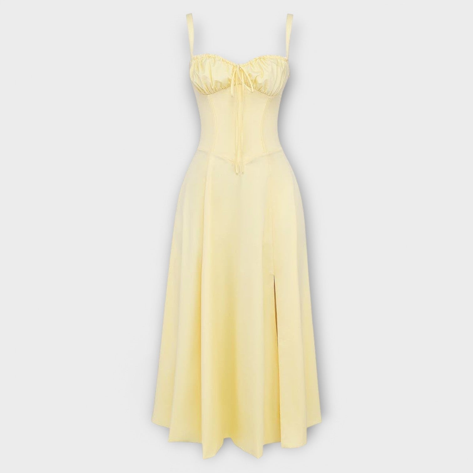 Women’s Midi Dress, Sleeveless, Fitted Corset Top, Soft Fabric, Flowing Skirt