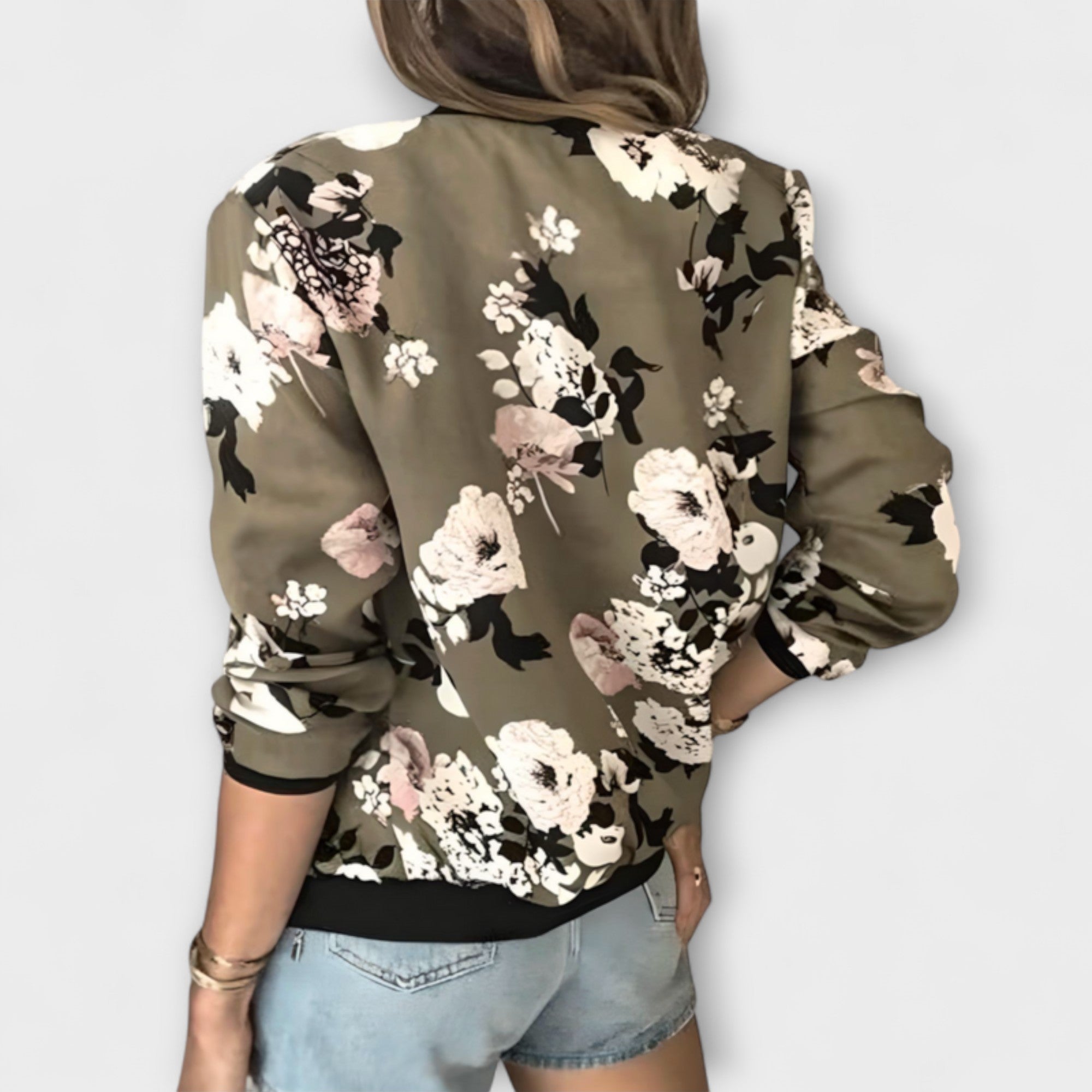 Women’s Floral Bomber Jacket, Lightweight Polyester, Relaxed Fit